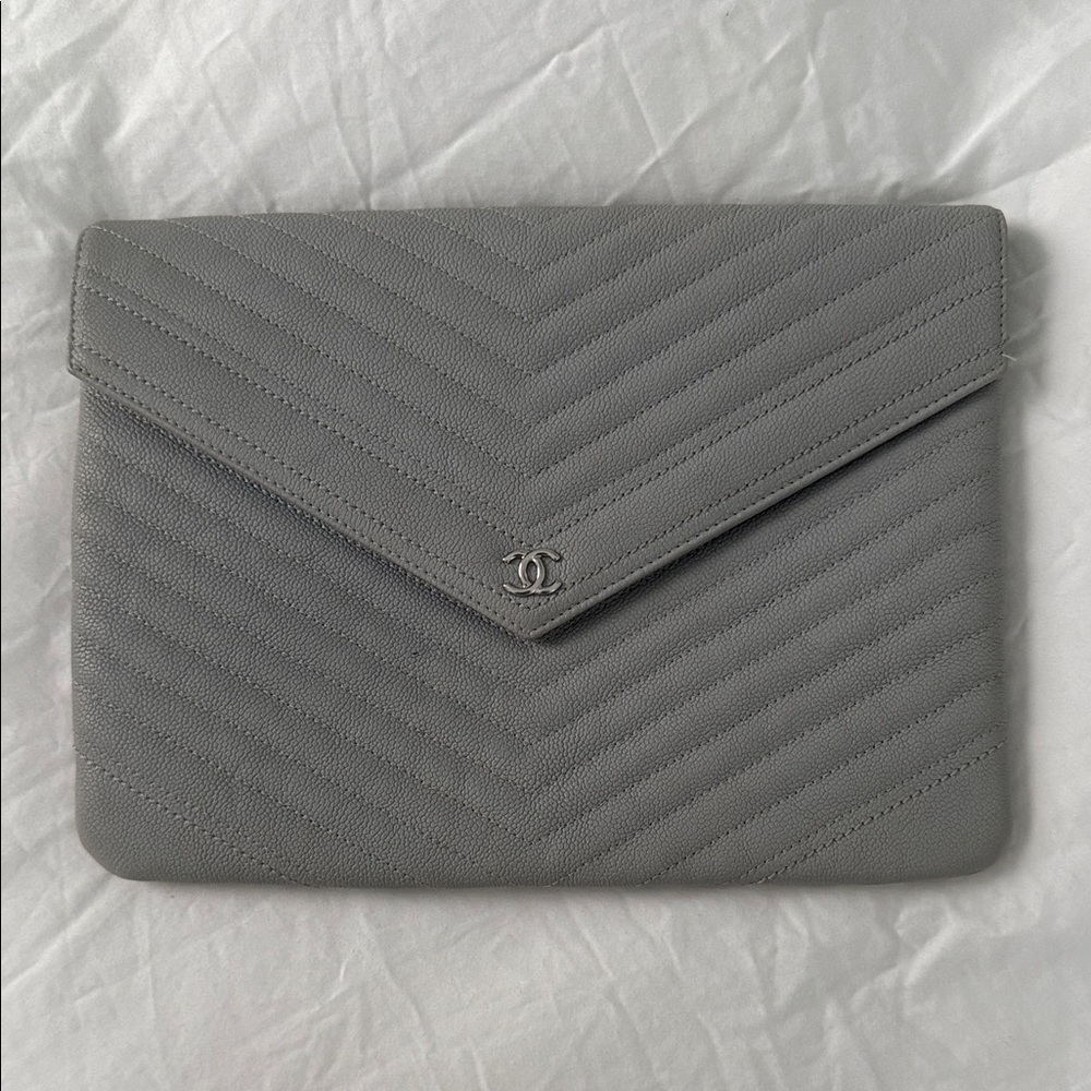 CHANEL Chevron Gray Envelope Pouch